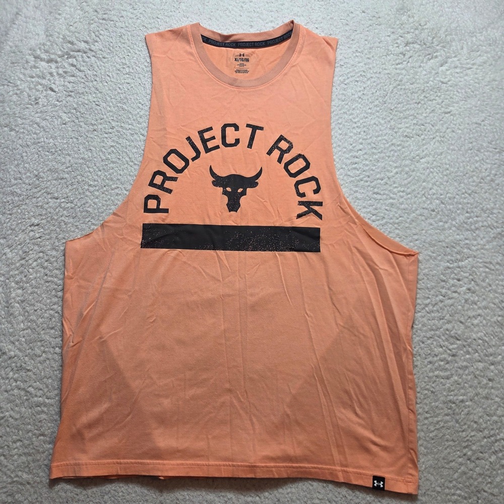 Under Armour Project Rock Tank Top Mens XL Orange Sleeveless Gym Training Shirt